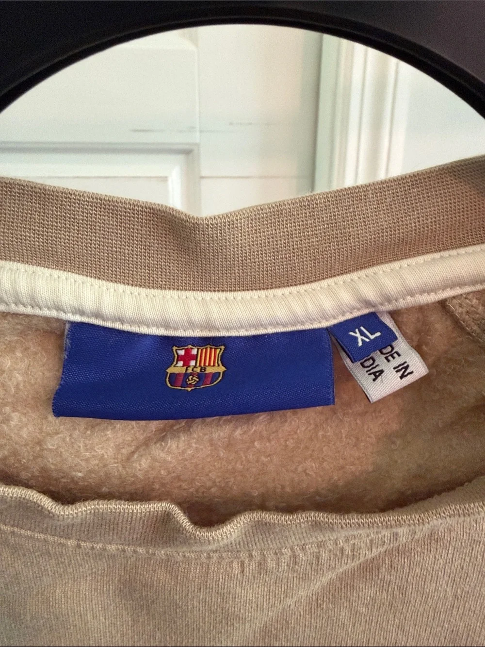 Beige Crewneck Men's Sweatshirt with Embroidered FC Barcelona Crest